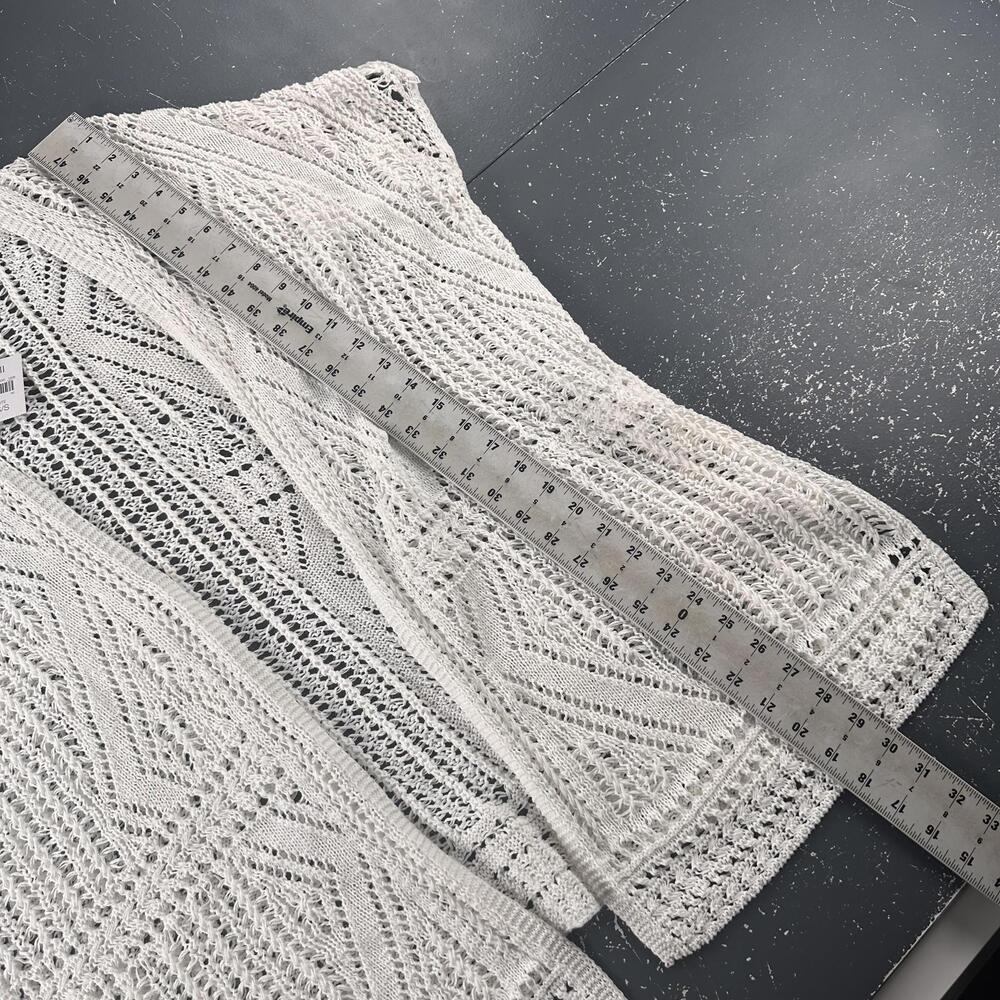 J Jill Sweater Women XS/S White Waterfall Cardigan Sheer Crochet Cap Sleeve NWT - Picture 4 of 6